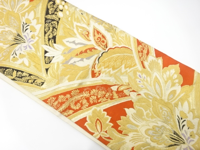 JAPANESE KIMONO / ANTIQUE FUKURO OBI / SILK / WOVEN CHINESE FLOWER